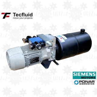 1,6kW Zasilacz hydrauliczny 400V 3,6L/min 1 sekcja + zawór blokujący + zawór zwrotno dławiący ze zbiornikiem 12L TecFluid agregat siemens ponar