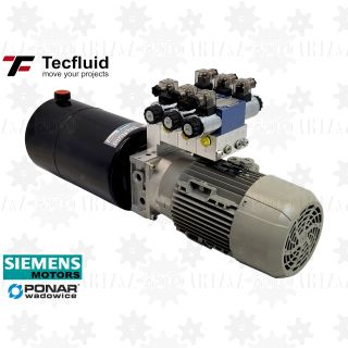 1,6kW Zasilacz hydrauliczny 400V 6L/min elektro pompa ze zbiornikiem 10L TecFluid 3 sekcje agregat siemens ponar